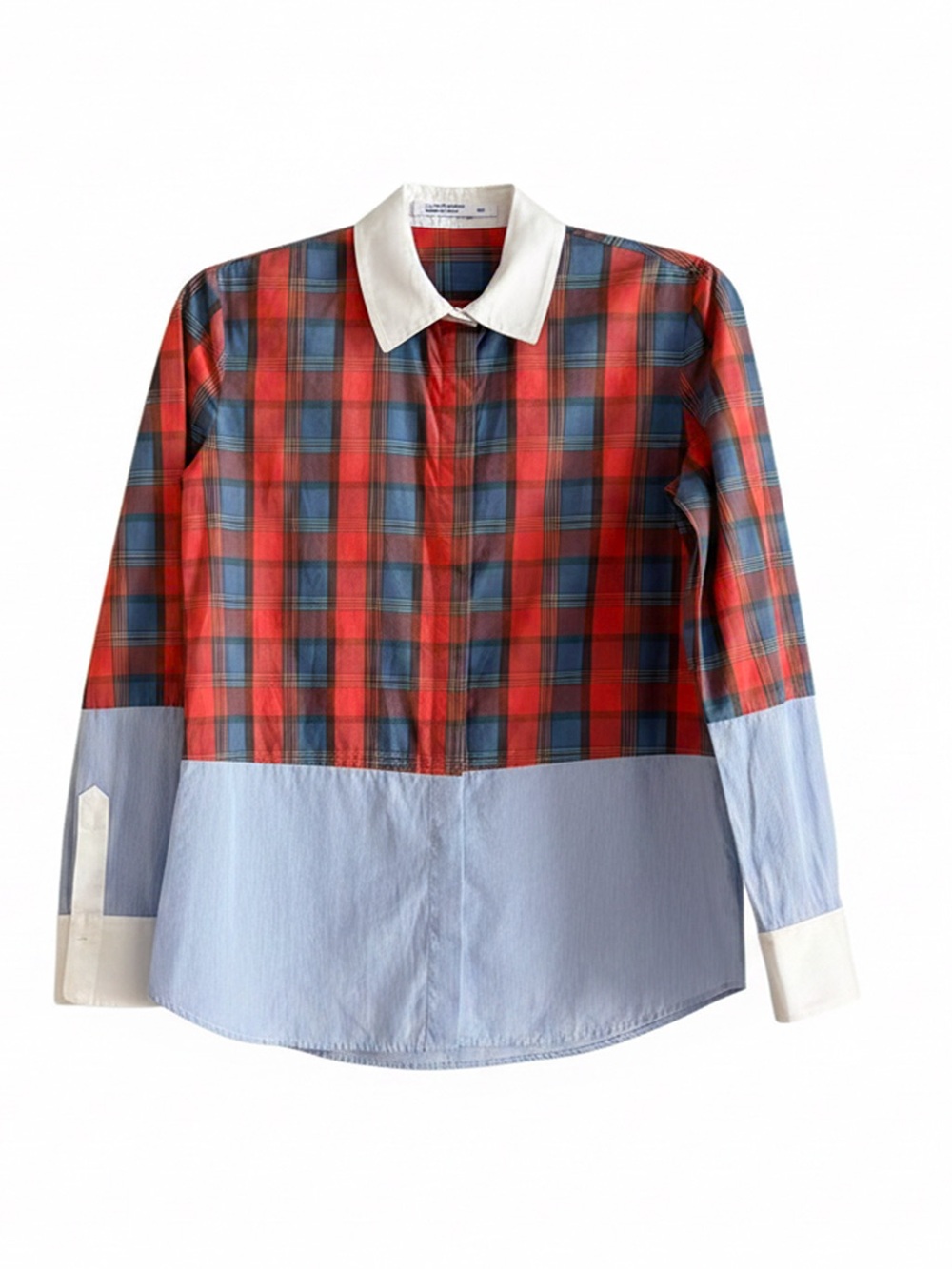 Altuzarra Mixed Media Plaid Pinstripe Cotton Button Down Shirt IT 38 US 6